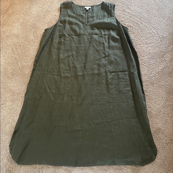 J. Jill Dresses & Skirts - J Jill Love Linen Lagenlook V Neck Dress Olive Green Size 3X